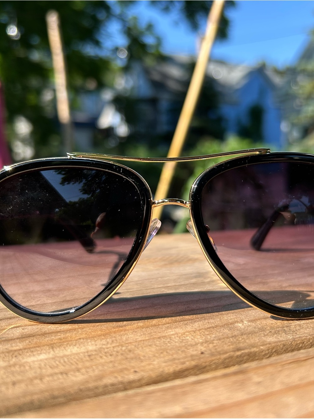 Aviator-Style Sunglasses in Black with Gold Trim